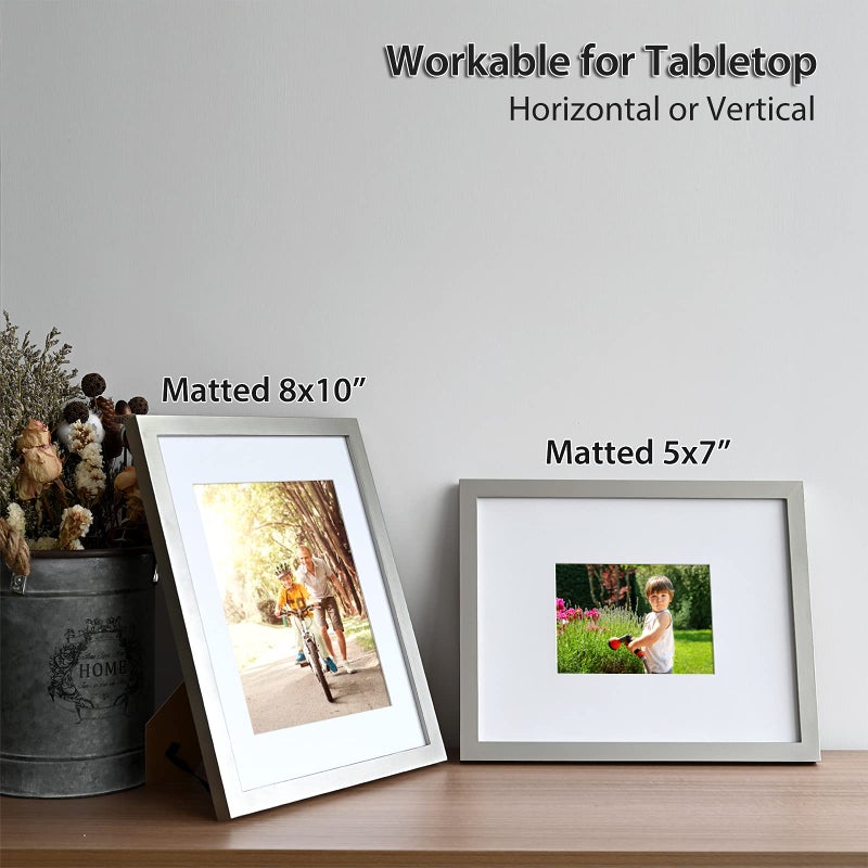 KINLINK 11x14 Picture Frame Light Grey, Solid Wood Frames with Acrylic Plexiglass for Pictures 5x7/8x10 with Mat or 11x14 without Mat,Tabletop and Wall Display Set of 4 - Image 4